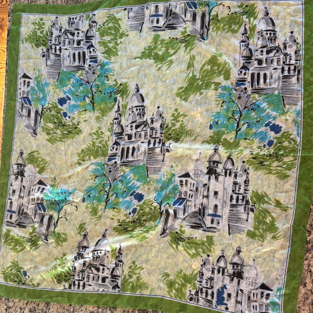 Scenic Castle Print Scarf 32”X32”